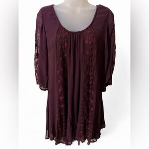 WORLD MARKET SMALL BURGUNDY LACE SHEER EMME DRESS